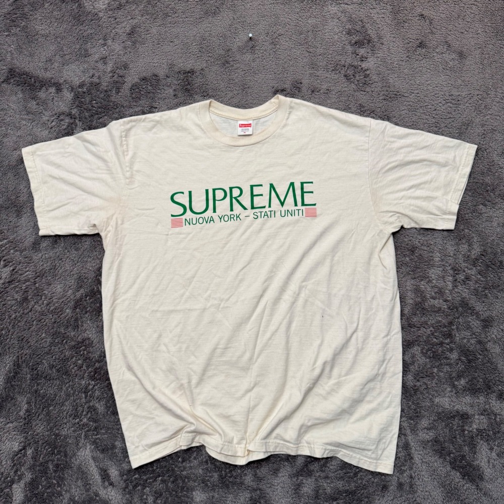 Supreme Nuova York Stati Uniti Graphic Tee Mens XL Cream Off White Streetwear